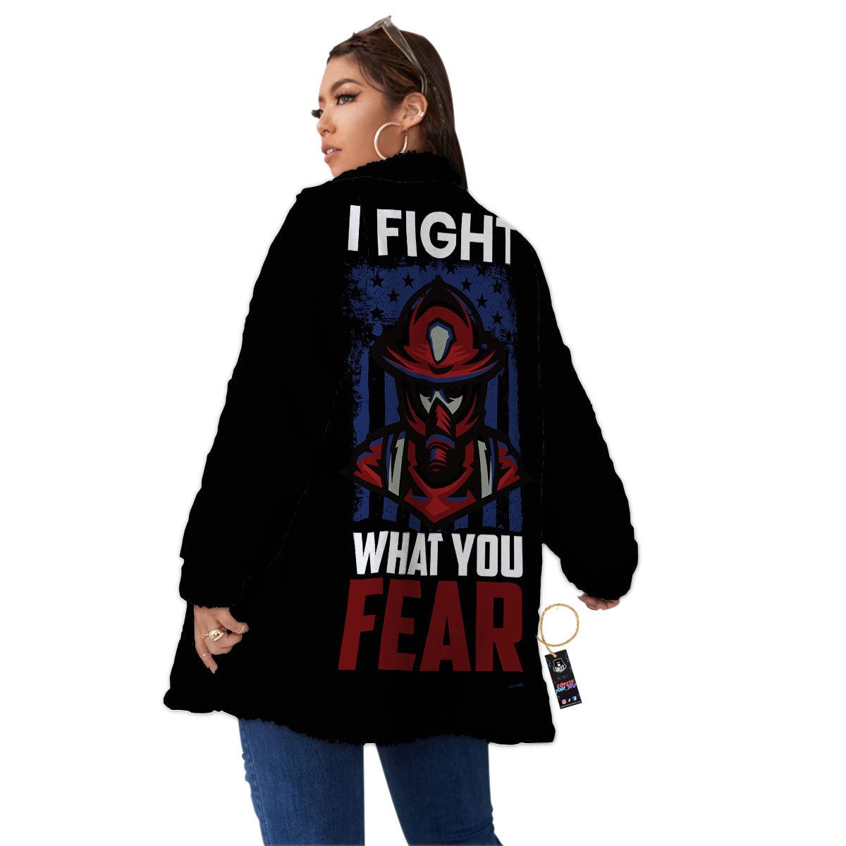 I Fight What You Fear Firefighter Print Women's Sherpa Jacket-grizzshop