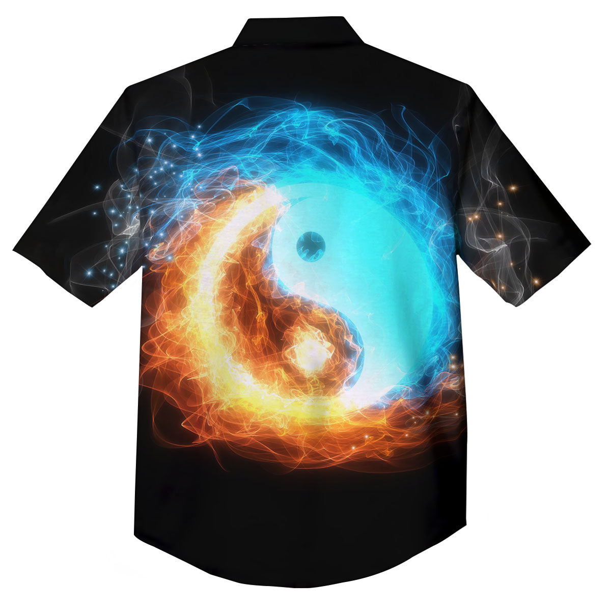 Ice And Fire Sparkle Yin Yang Print Button Up Shirt-grizzshop