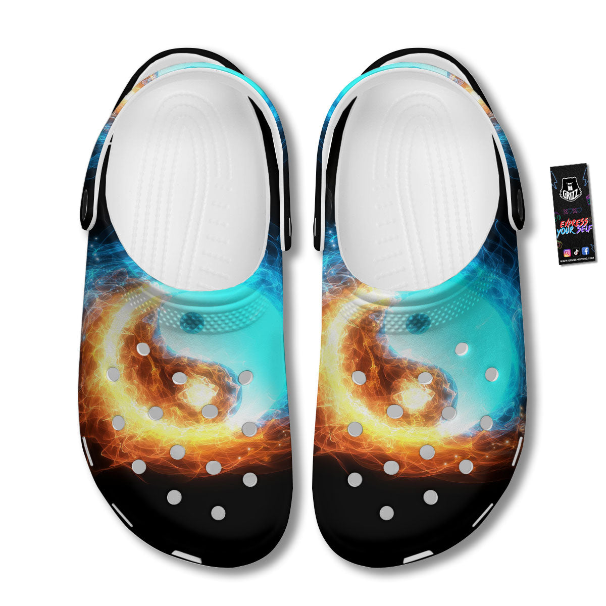 Ice And Fire Sparkle Yin Yang Print Clog-grizzshop