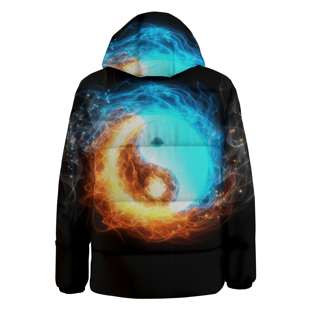 Ice And Fire Sparkle Yin Yang Print Down Jacket-grizzshop