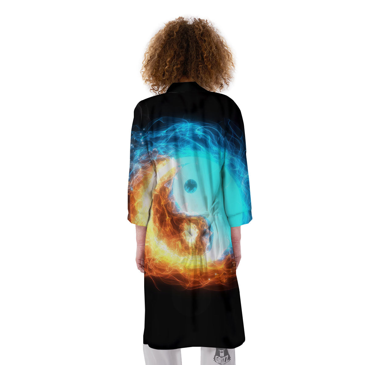 Ice And Fire Sparkle Yin Yang Print Kimono-grizzshop