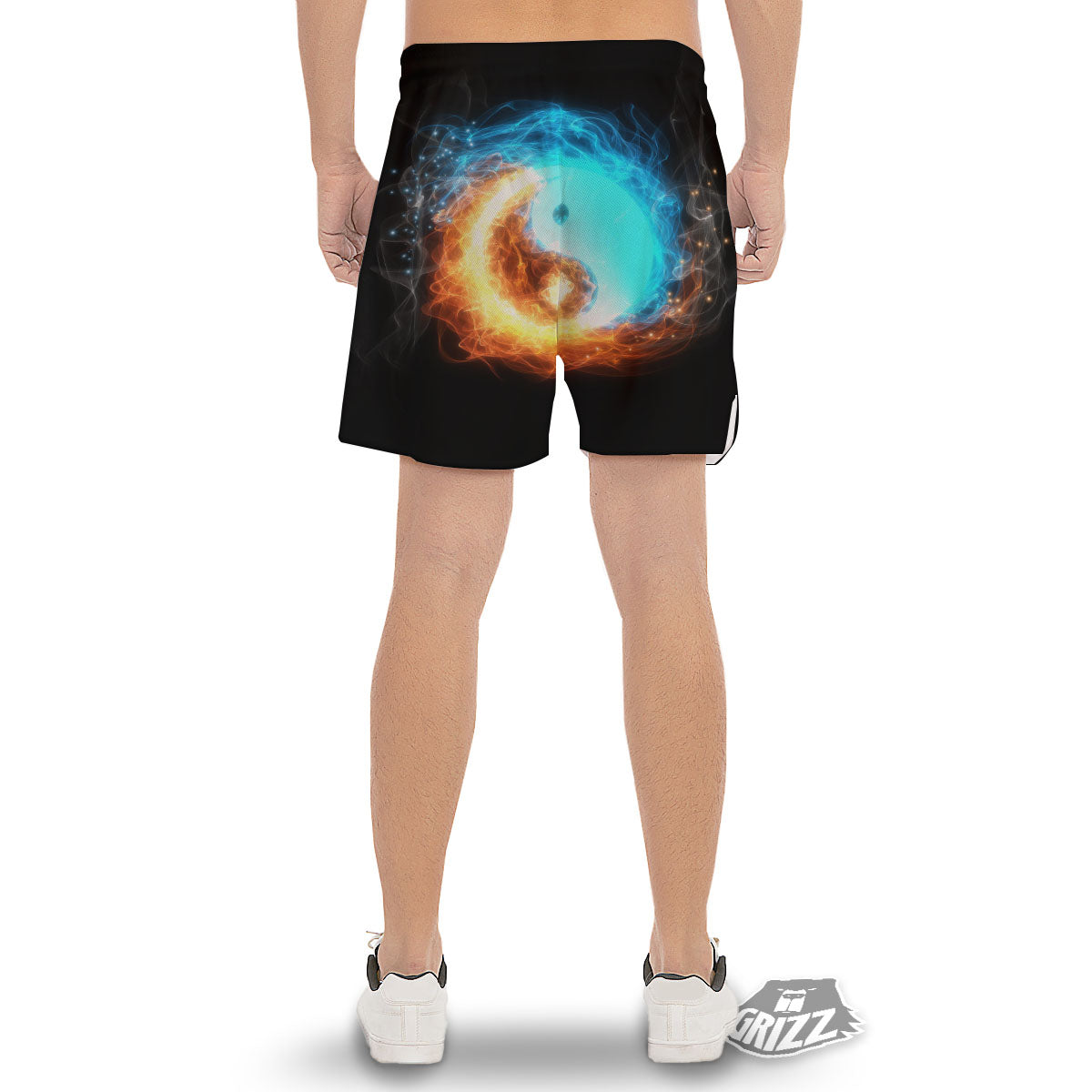 Ice And Fire Sparkle Yin Yang Print Men's Gym Shorts-grizzshop