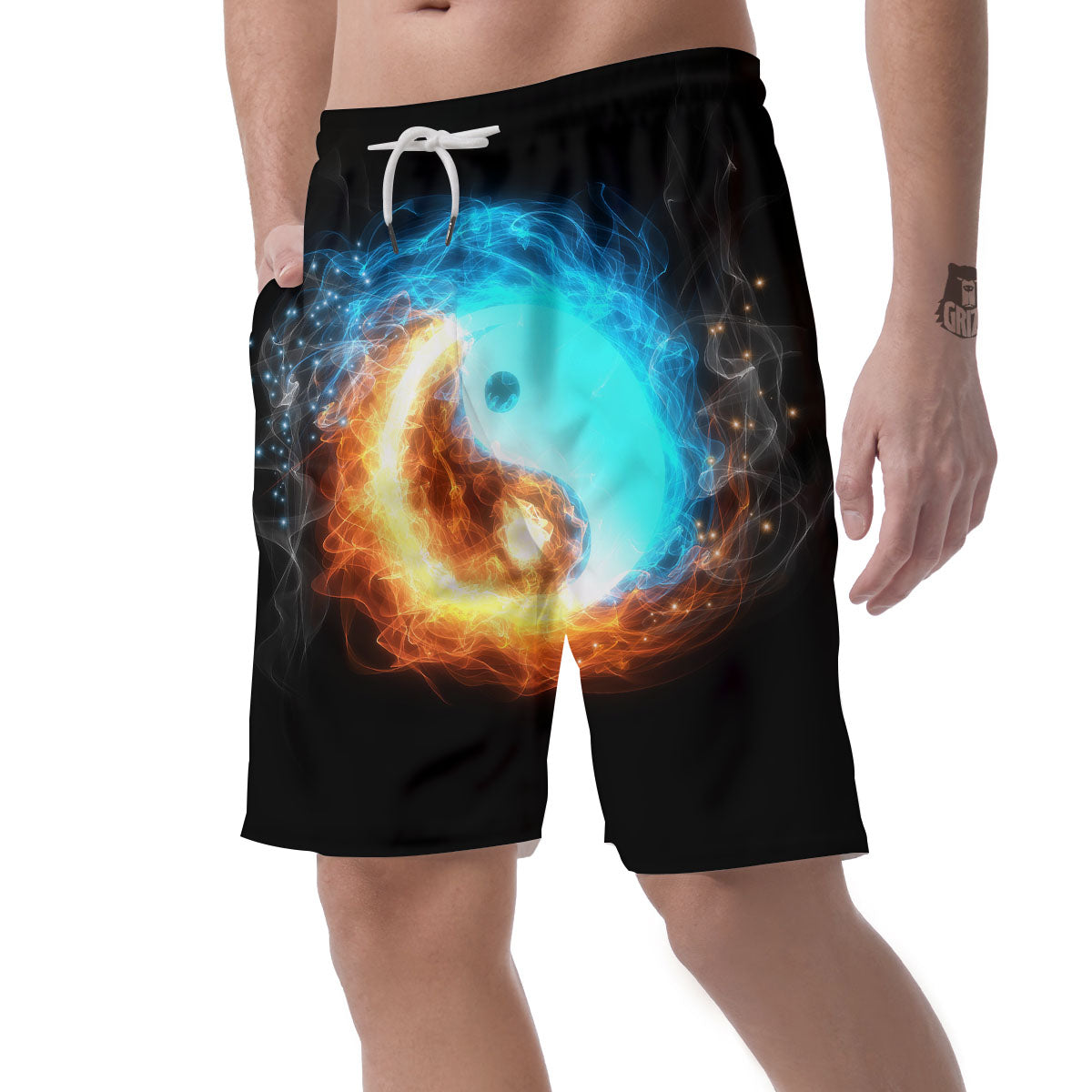 Ice And Fire Sparkle Yin Yang Print Men's Shorts-grizzshop