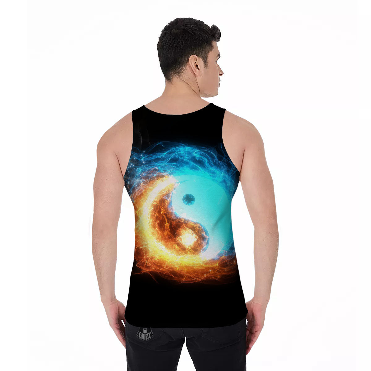 Ice And Fire Sparkle Yin Yang Print Men's Tank Top-grizzshop