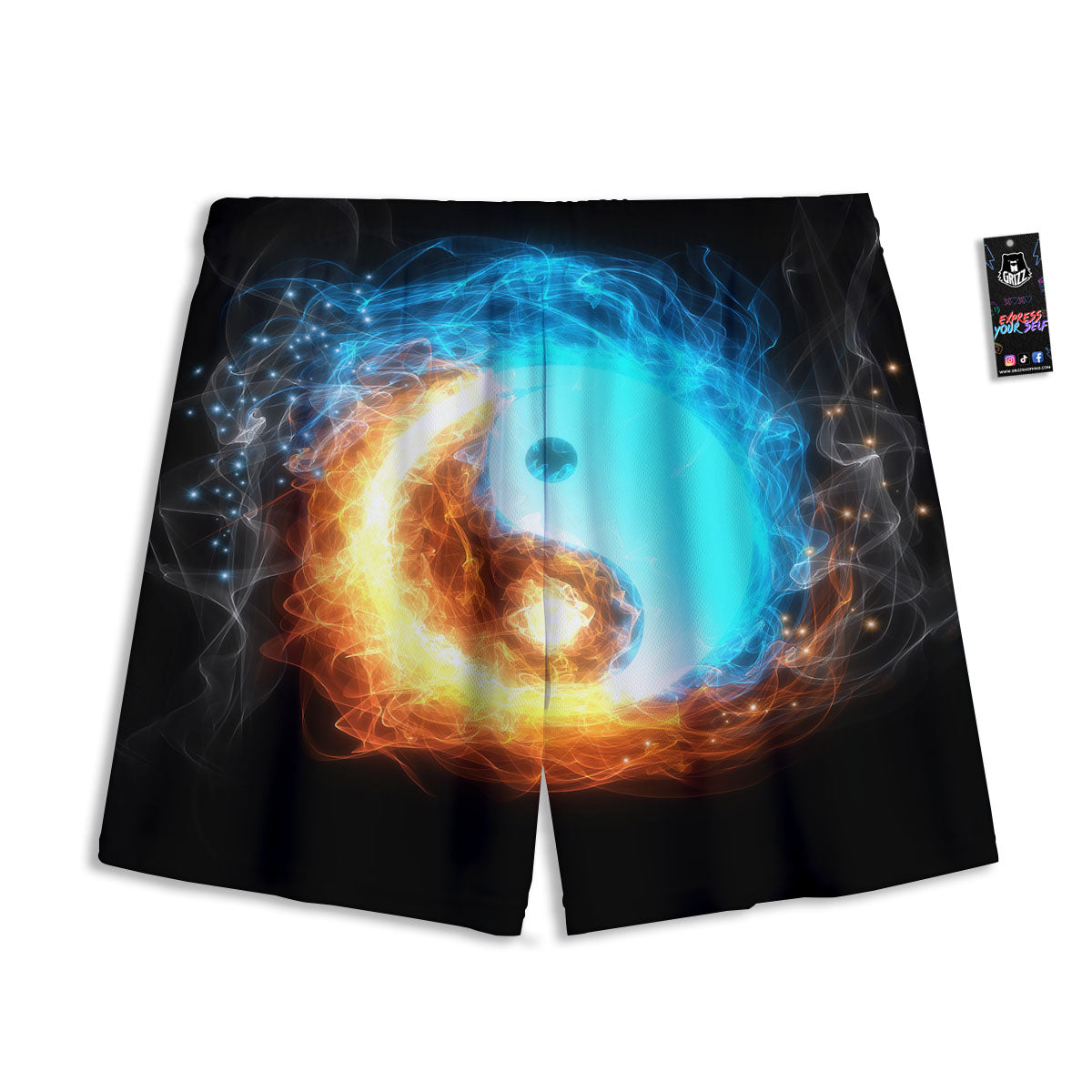 Ice And Fire Sparkle Yin Yang Print Mesh Shorts