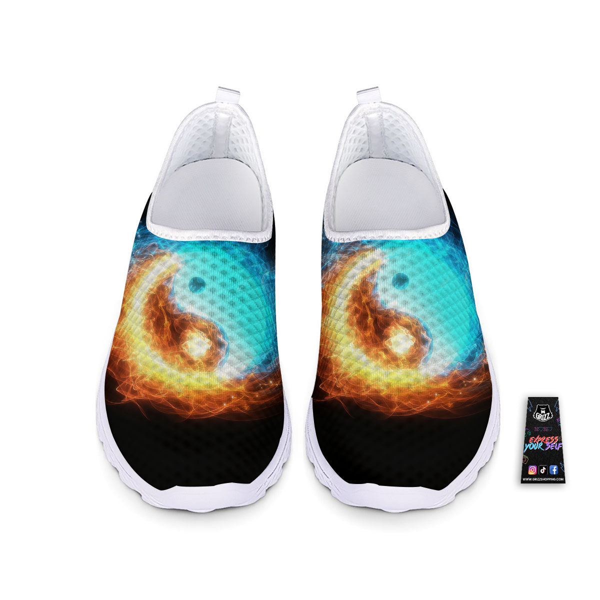 Ice And Fire Sparkle Yin Yang Print Nurse Shoes-grizzshop