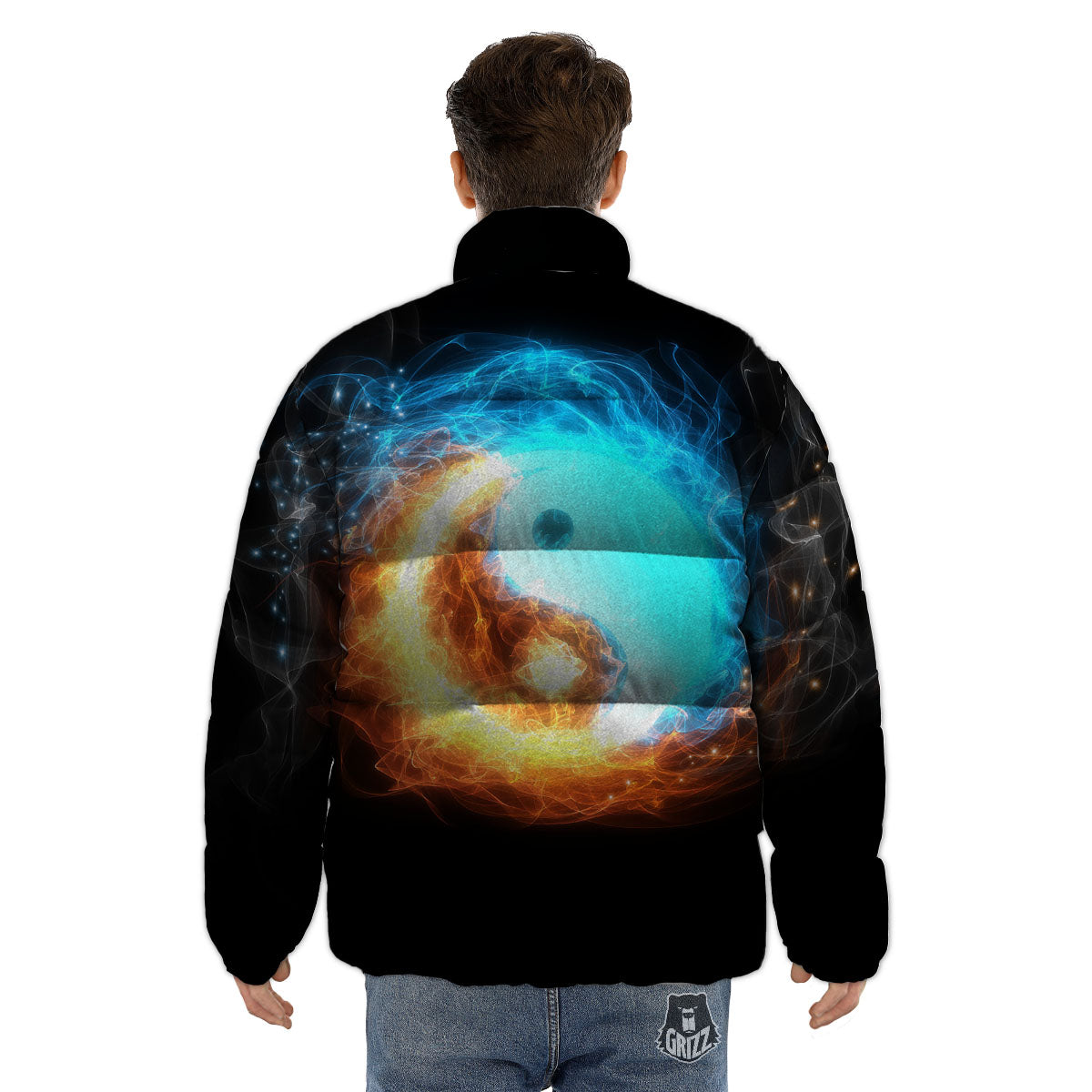 Ice And Fire Sparkle Yin Yang Print Puffer Jacket-grizzshop