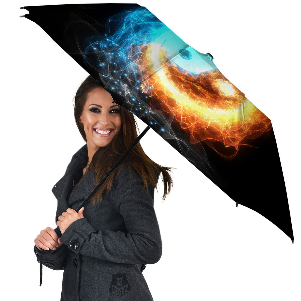 Ice And Fire Sparkle Yin Yang Print Umbrella-grizzshop