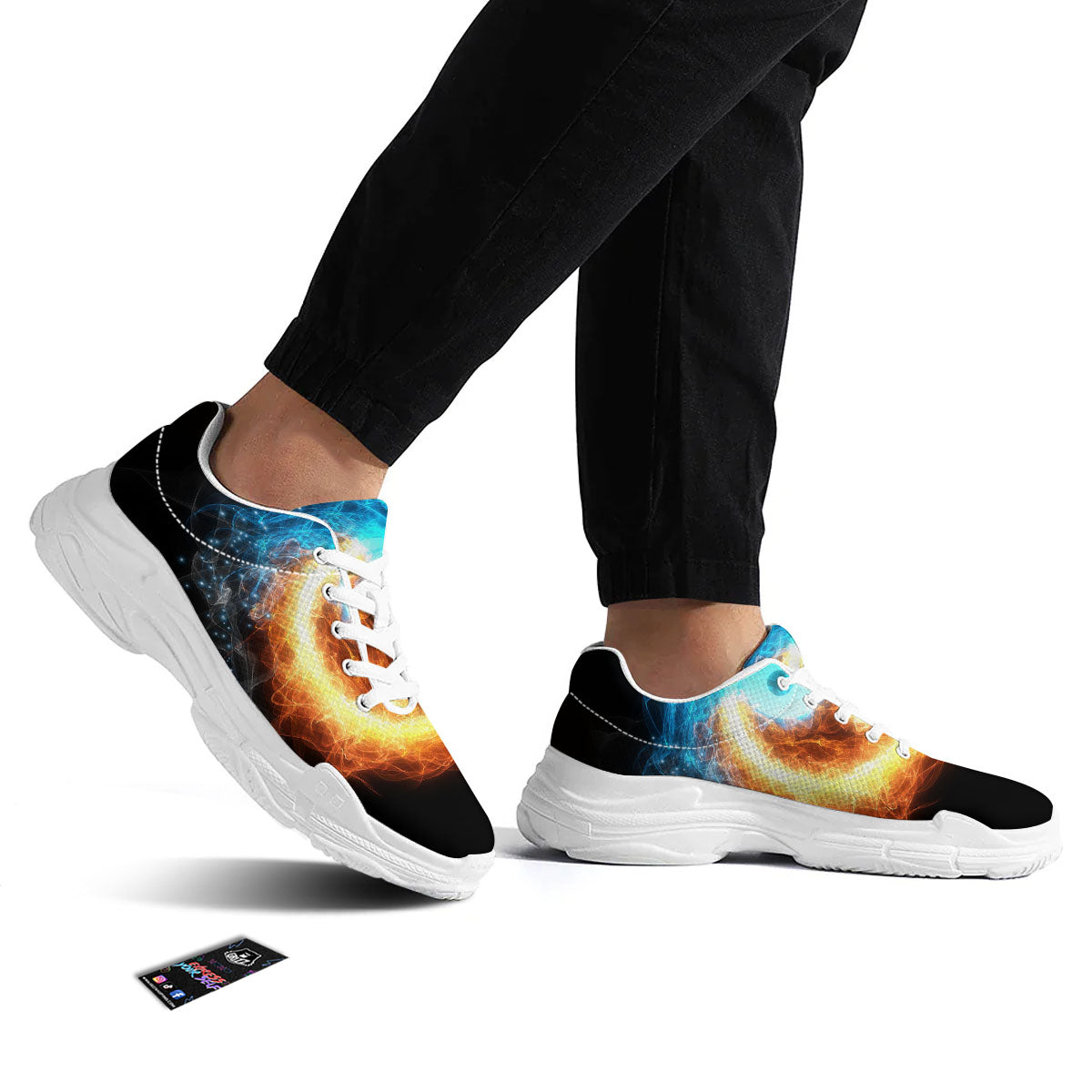 Ice And Fire Sparkle Yin Yang Print White Chunky Shoes-grizzshop