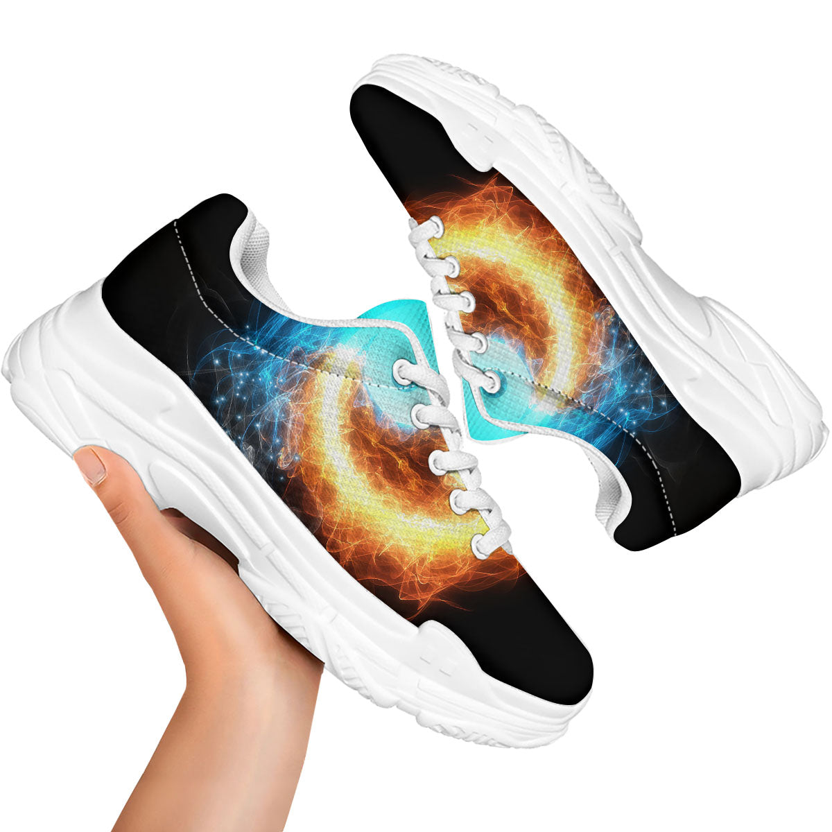 Ice And Fire Sparkle Yin Yang Print White Chunky Shoes-grizzshop