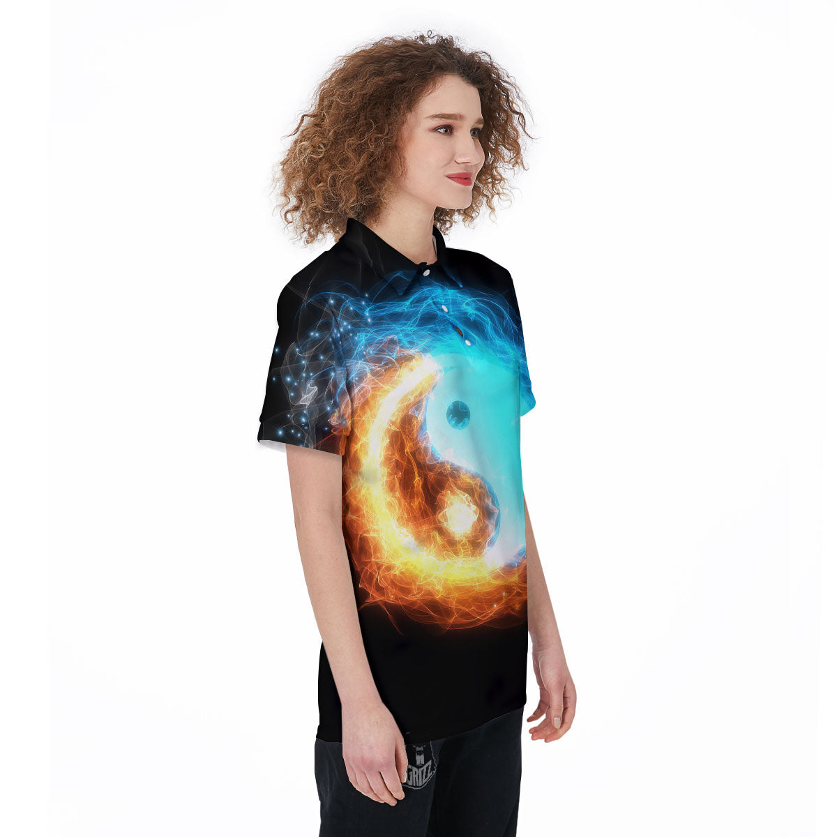 Ice And Fire Sparkle Yin Yang Print Women's Golf Shirts-grizzshop