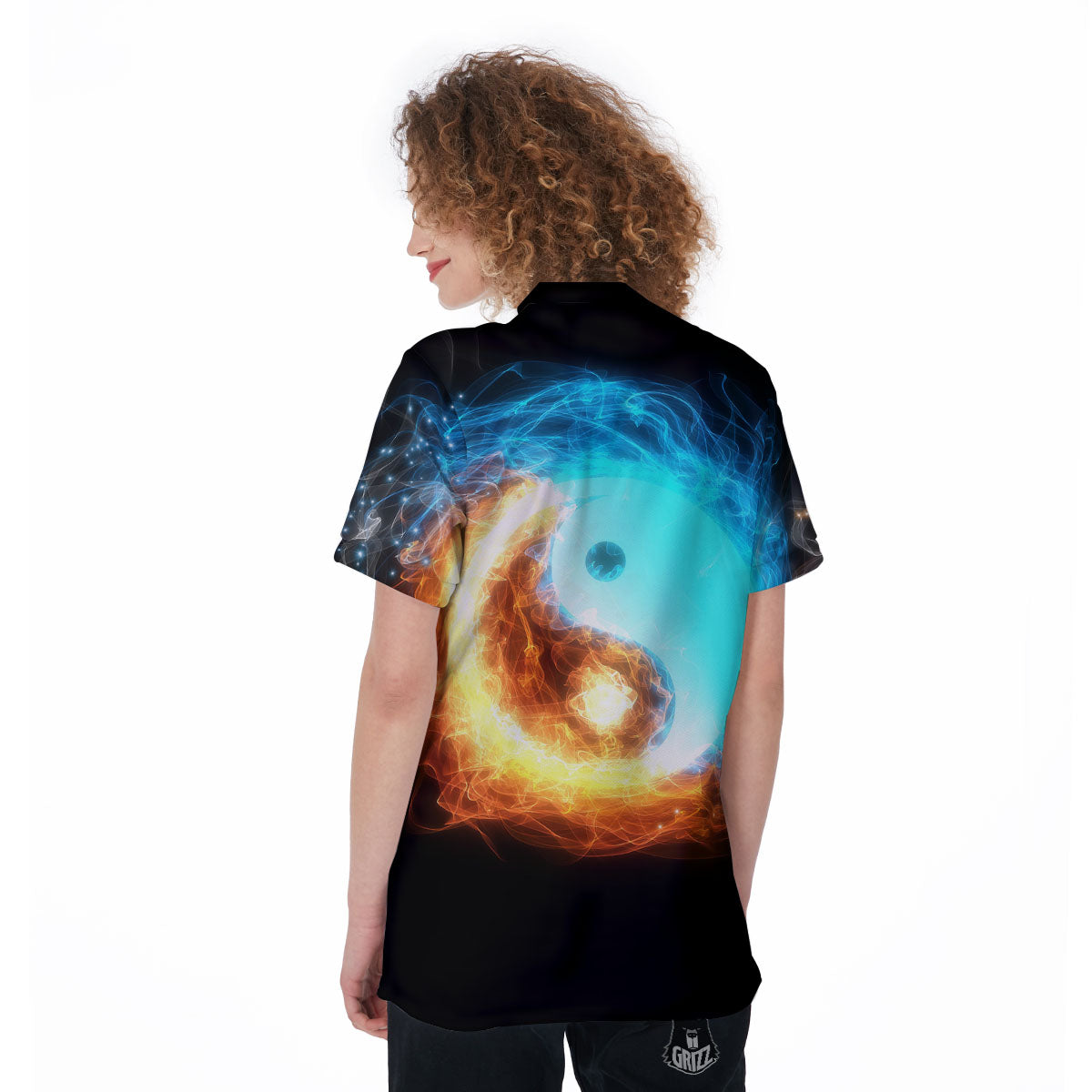 Ice And Fire Sparkle Yin Yang Print Women's Golf Shirts-grizzshop