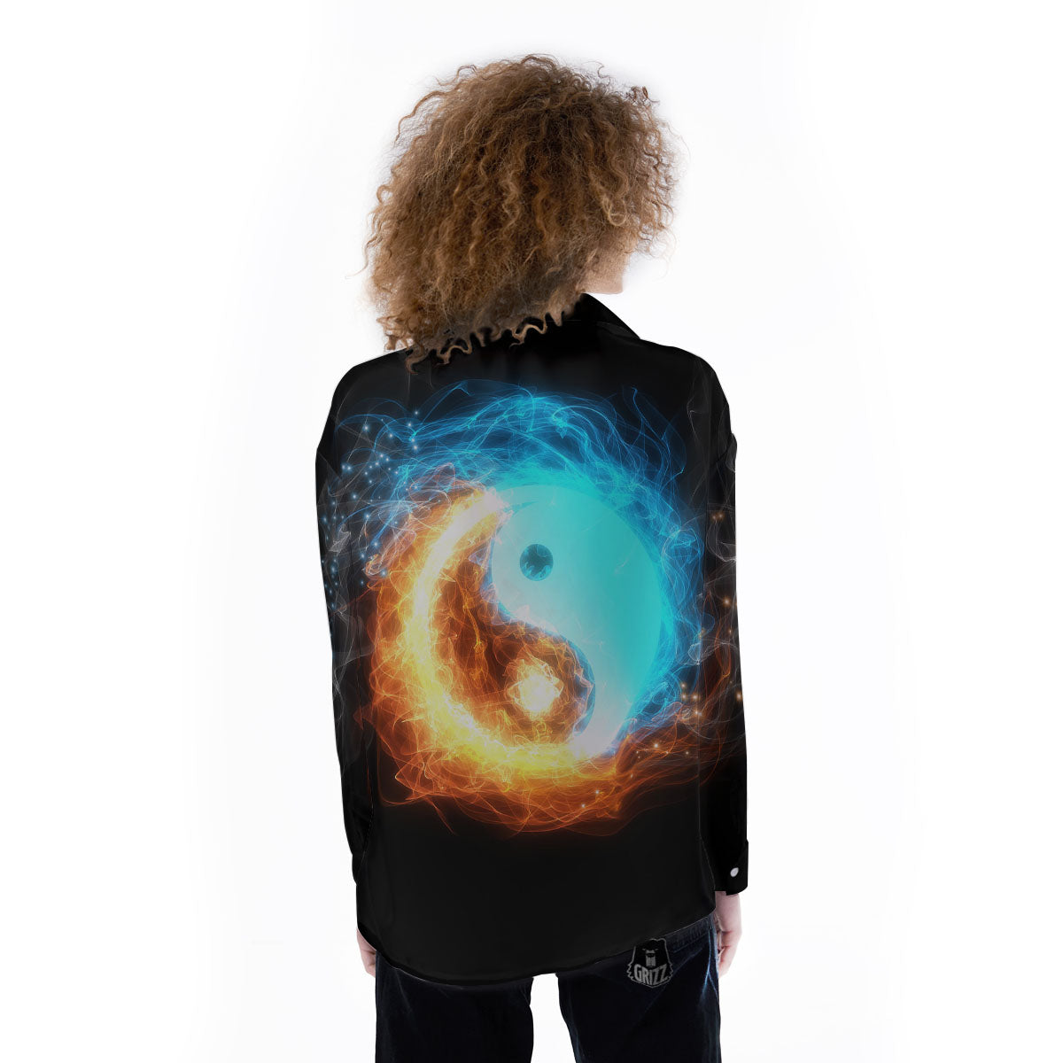 Ice And Fire Sparkle Yin Yang Print Women's Long Sleeve Shirts-grizzshop