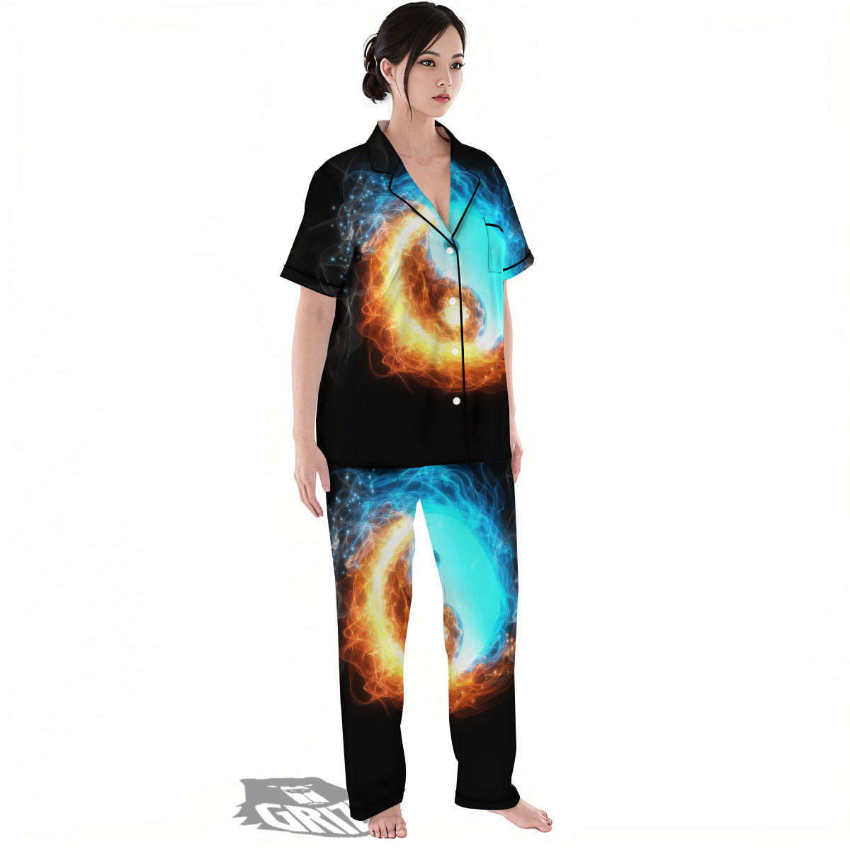 Ice And Fire Sparkle Yin Yang Print Women's Pajamas Set-grizzshop