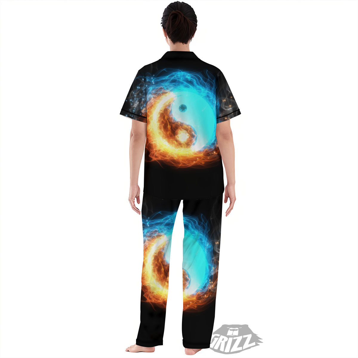 Ice And Fire Sparkle Yin Yang Print Women's Pajamas Set-grizzshop