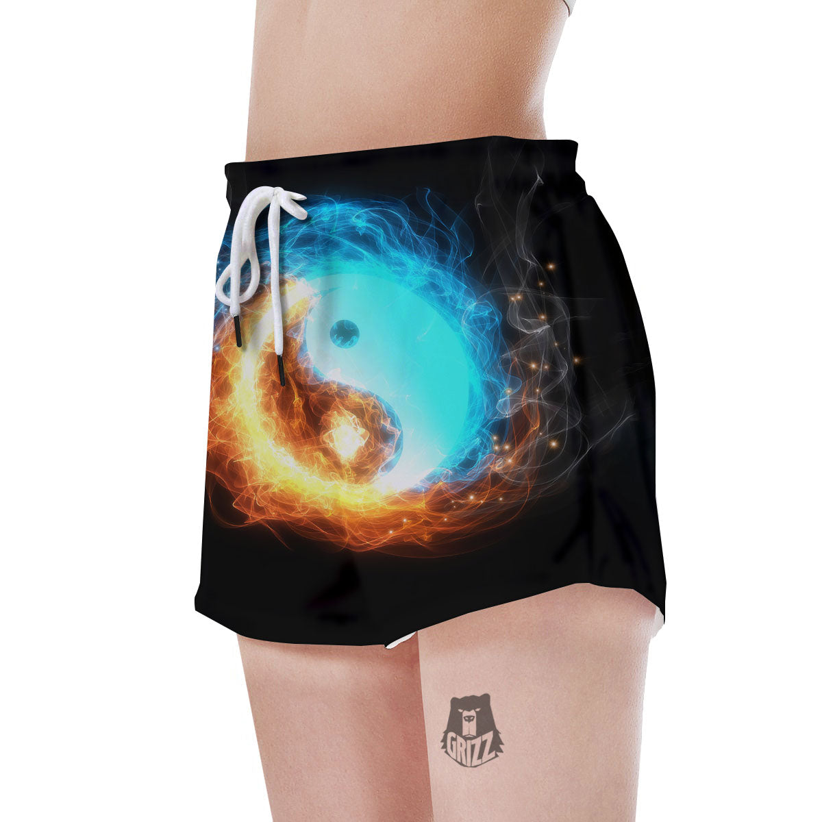 Ice And Fire Sparkle Yin Yang Print Women's Shorts-grizzshop