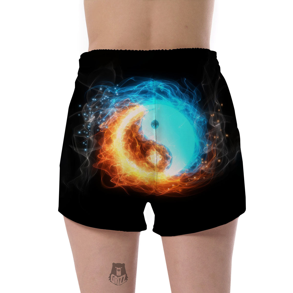 Ice And Fire Sparkle Yin Yang Print Women's Shorts-grizzshop