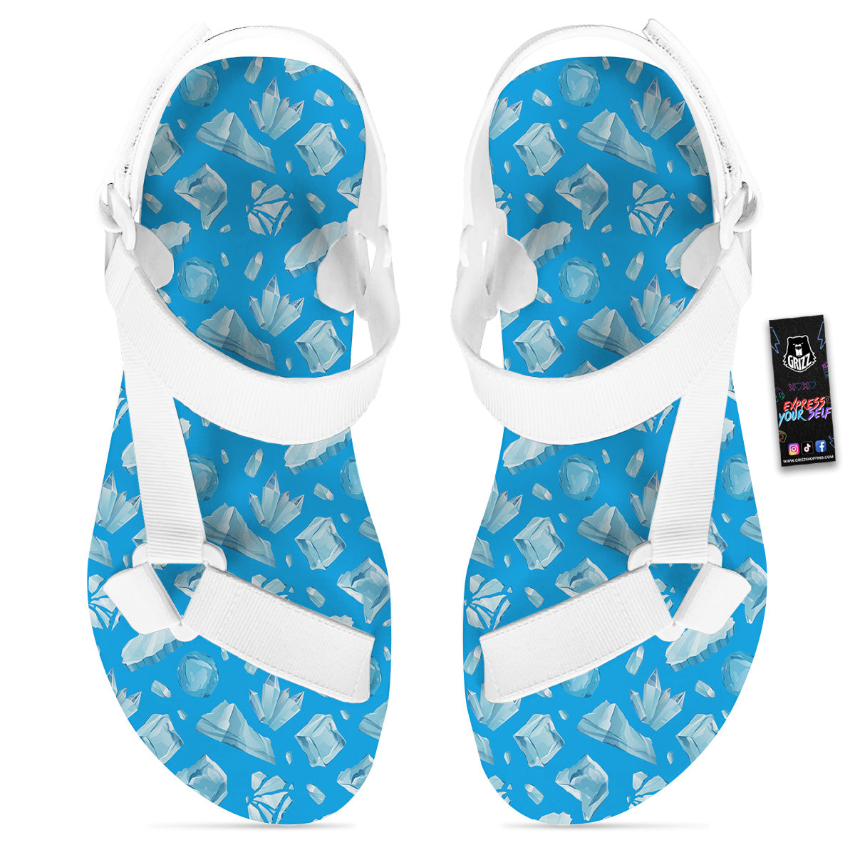 Ice Caps Snowdrifts And Icicles Print Pattern White Open Toe Sandals-grizzshop