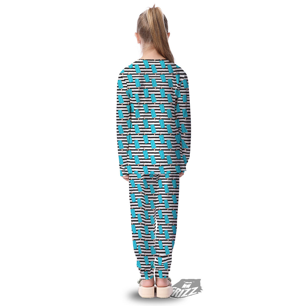 Ice Cream Black Striped Print Pattern Kid's Pajamas-grizzshop