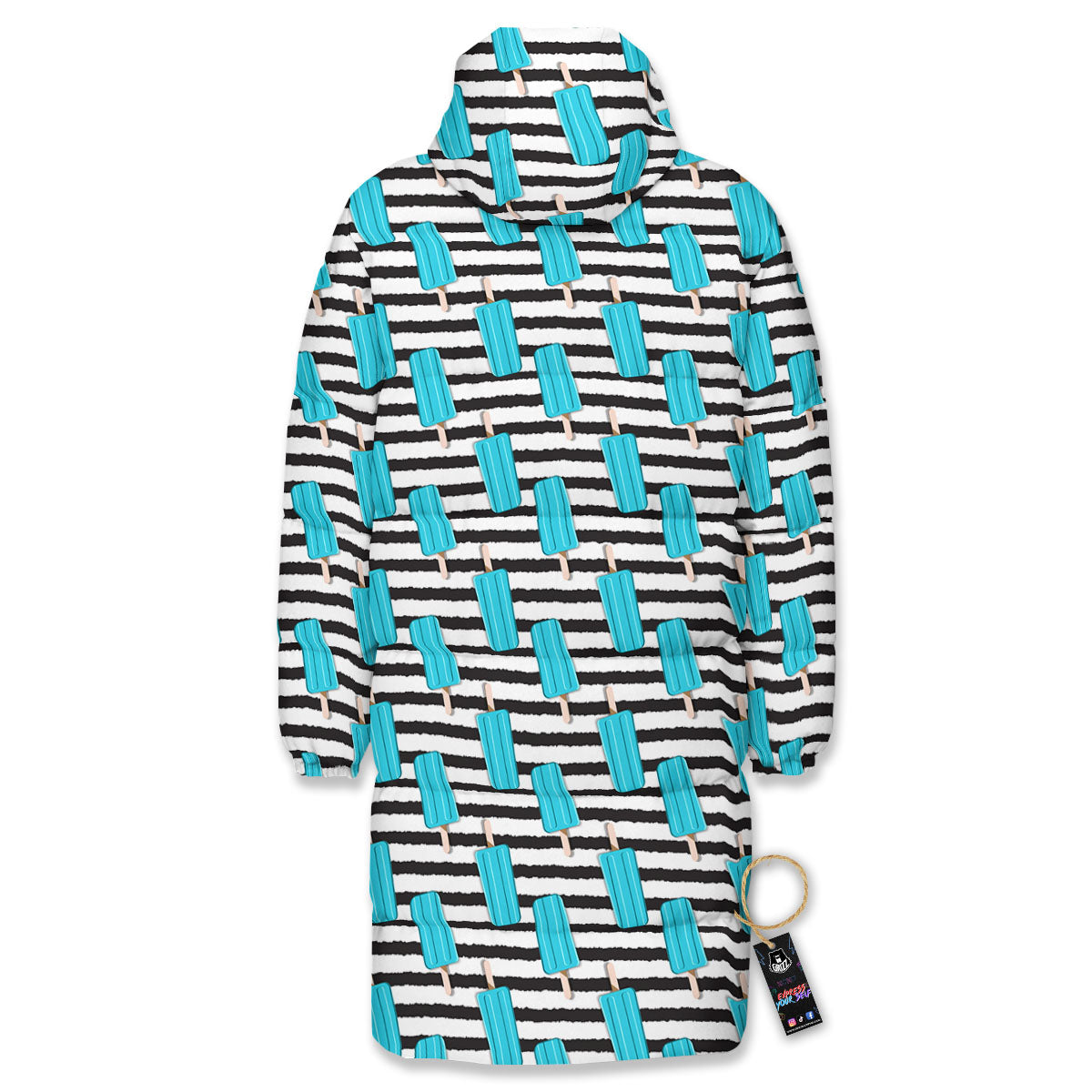 Ice Cream Black Striped Print Pattern Long Down Jacket-grizzshop