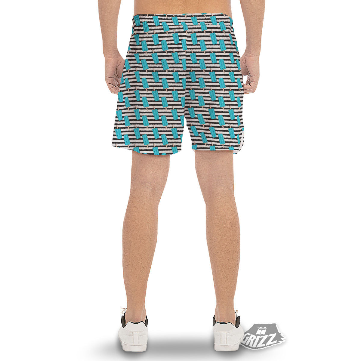Ice Cream Black Striped Print Pattern Men's Gym Shorts-grizzshop