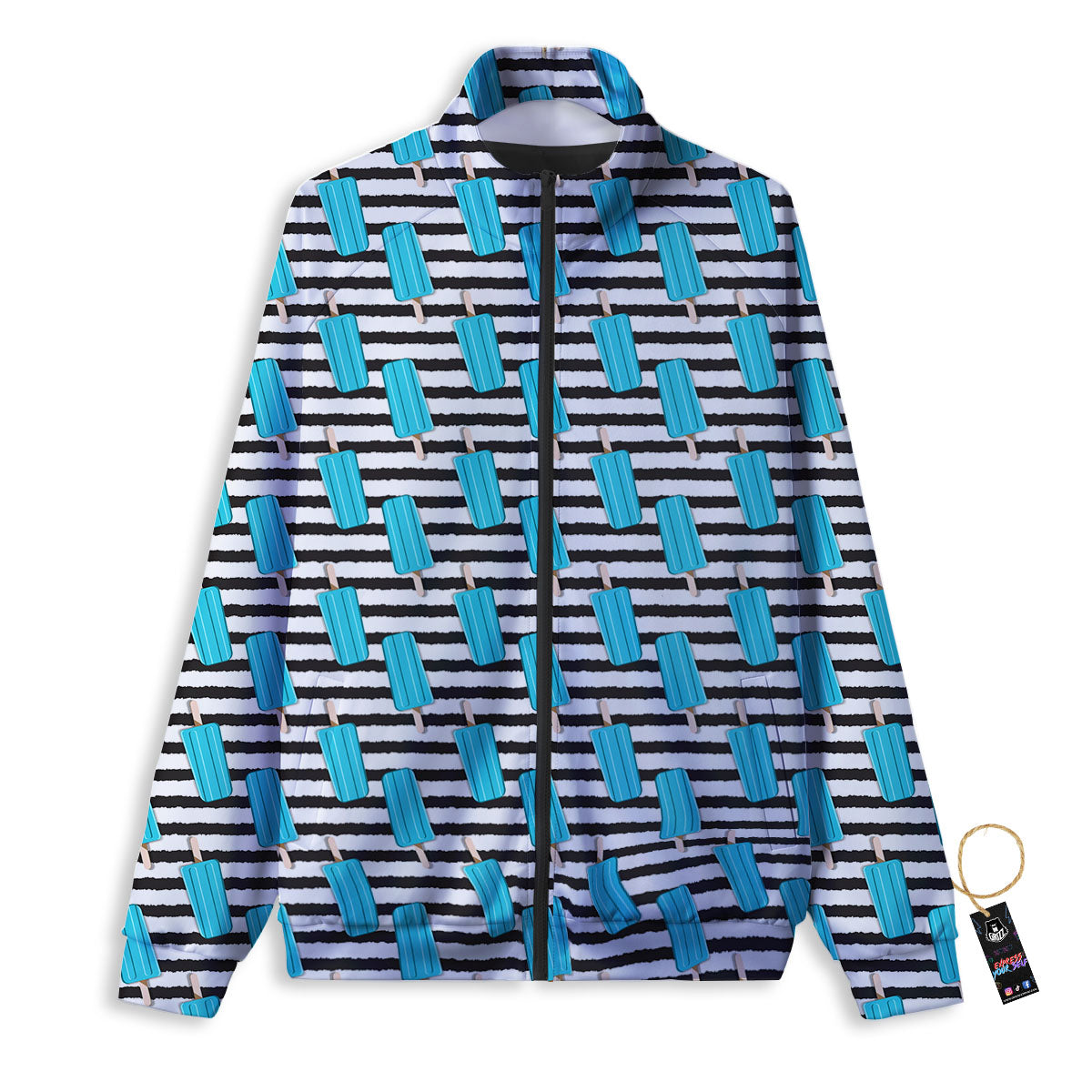 Ice Cream Black Striped Print Pattern Track Jacket-grizzshop