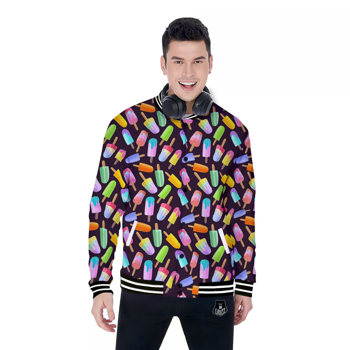 Ice Cream Colorful Print Pattern Baseball Jacket-grizzshop