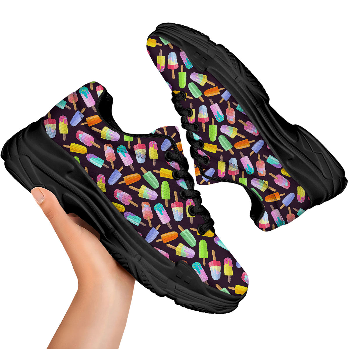 Ice Cream Colorful Print Pattern Black Chunky Shoes-grizzshop