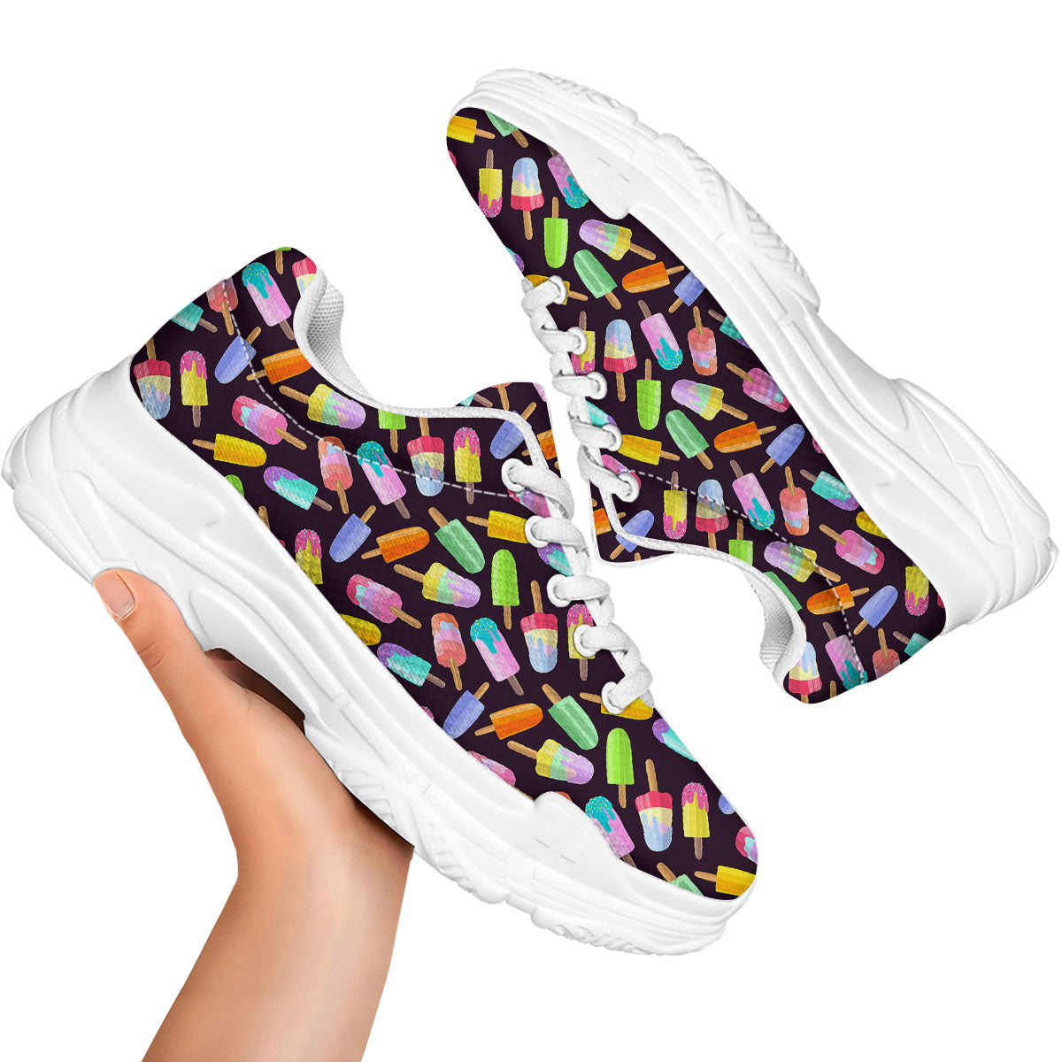 Ice Cream Colorful Print Pattern White Chunky Shoes-grizzshop