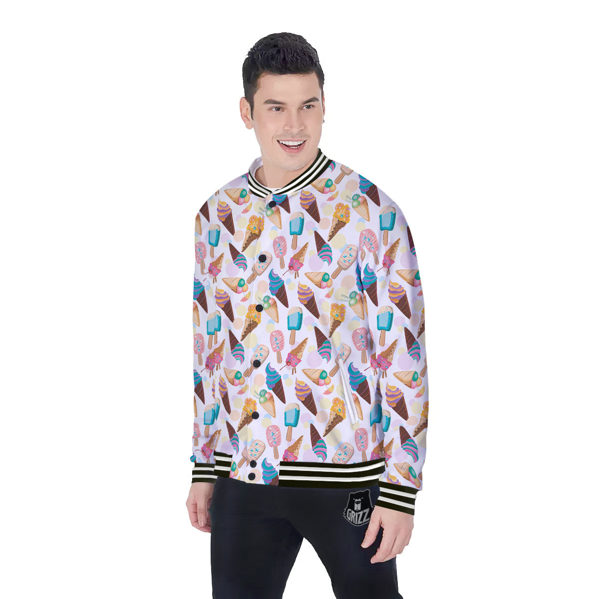 Ice Cream Cones Pastel Print Pattern Baseball Jacket-grizzshop