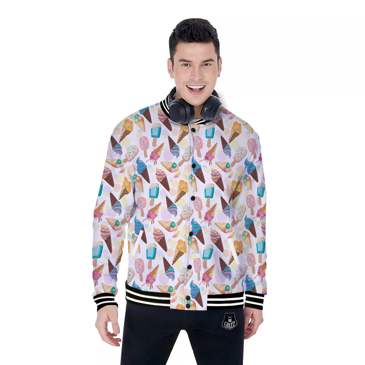 Ice Cream Cones Pastel Print Pattern Baseball Jacket-grizzshop
