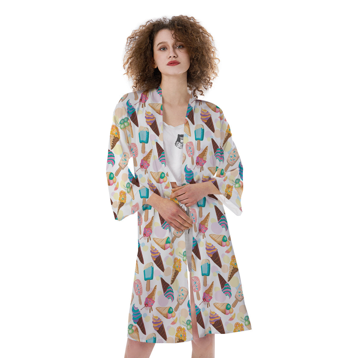 Ice Cream Cones Pastel Print Pattern Kimono-grizzshop