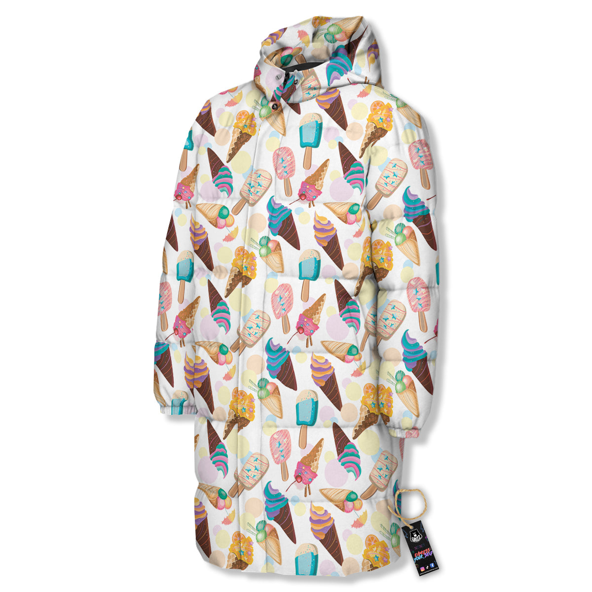 Ice Cream Cones Pastel Print Pattern Long Down Jacket-grizzshop