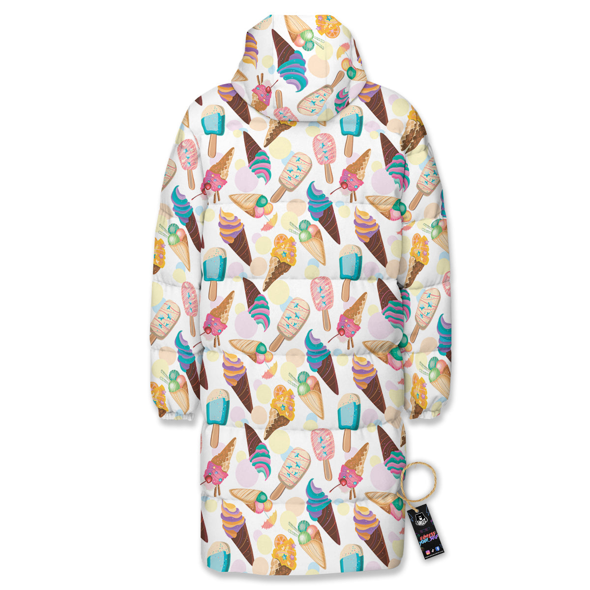 Ice Cream Cones Pastel Print Pattern Long Down Jacket-grizzshop
