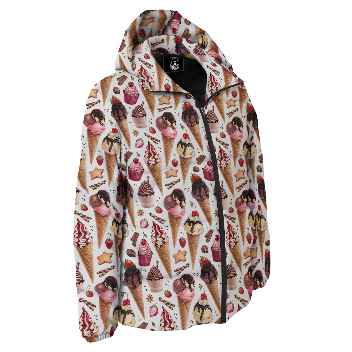 Ice Cream Cones Watercolor Print Pattern Down Jacket-grizzshop