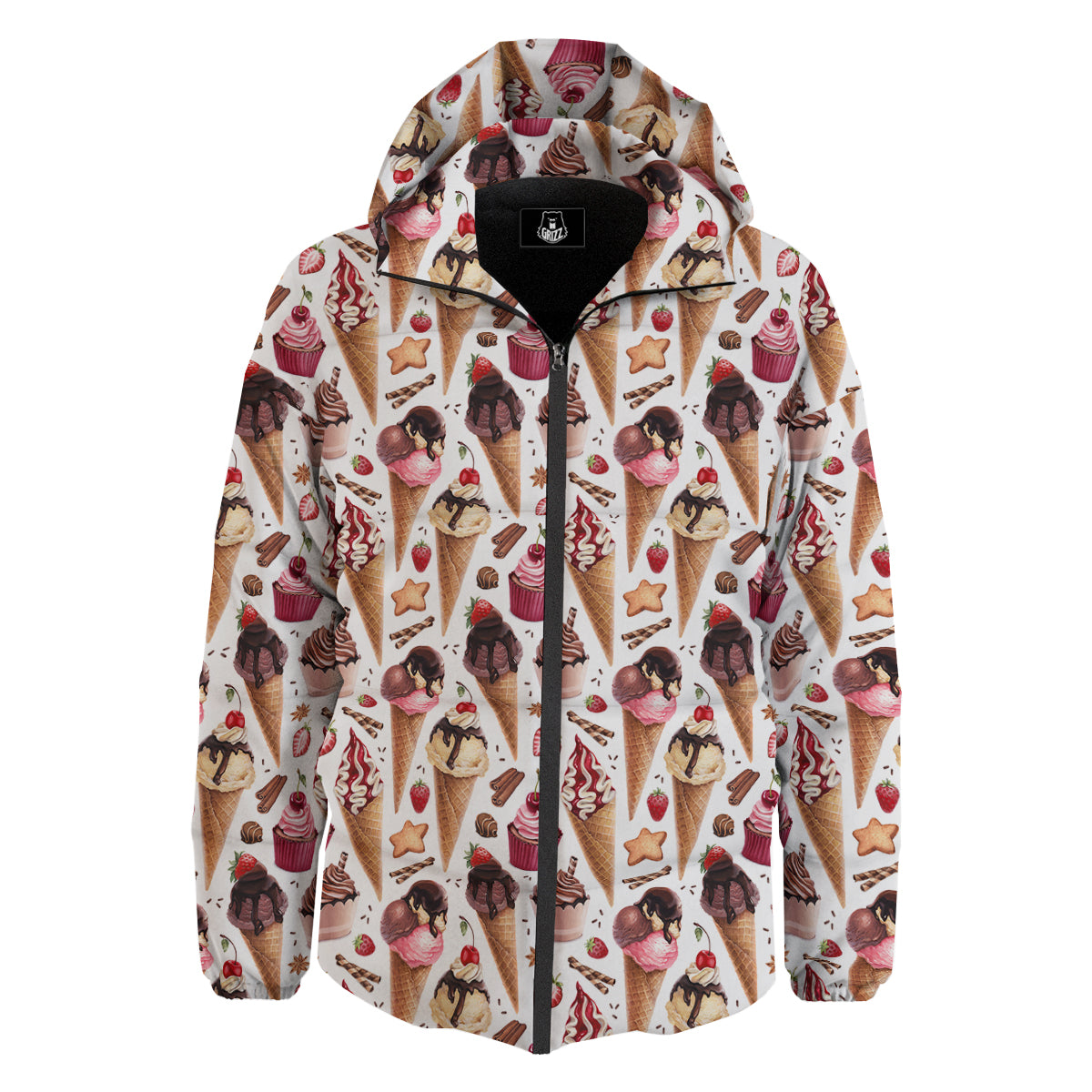 Ice Cream Cones Watercolor Print Pattern Down Jacket-grizzshop