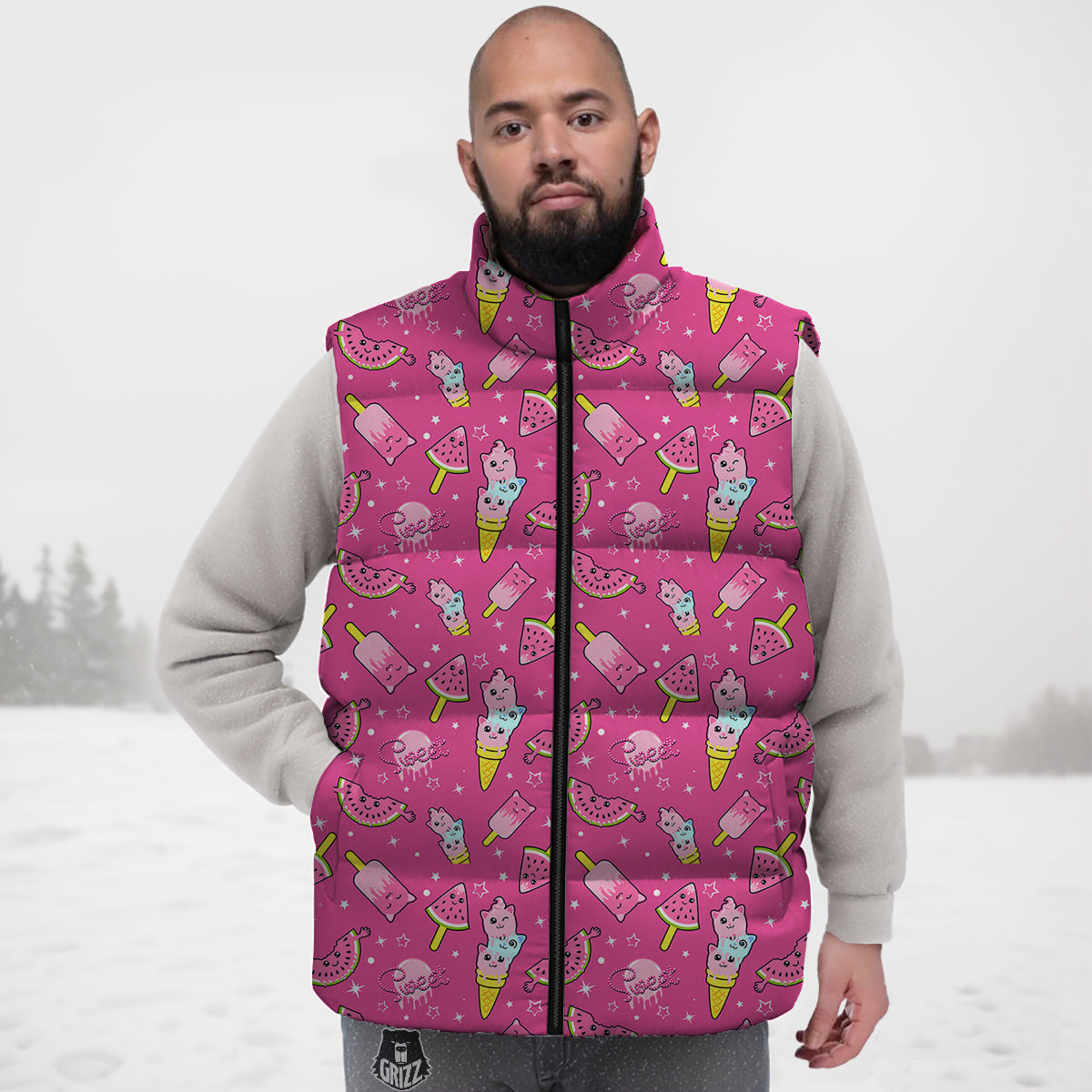 Ice Cream Cute Print Pattern Down Vest-grizzshop