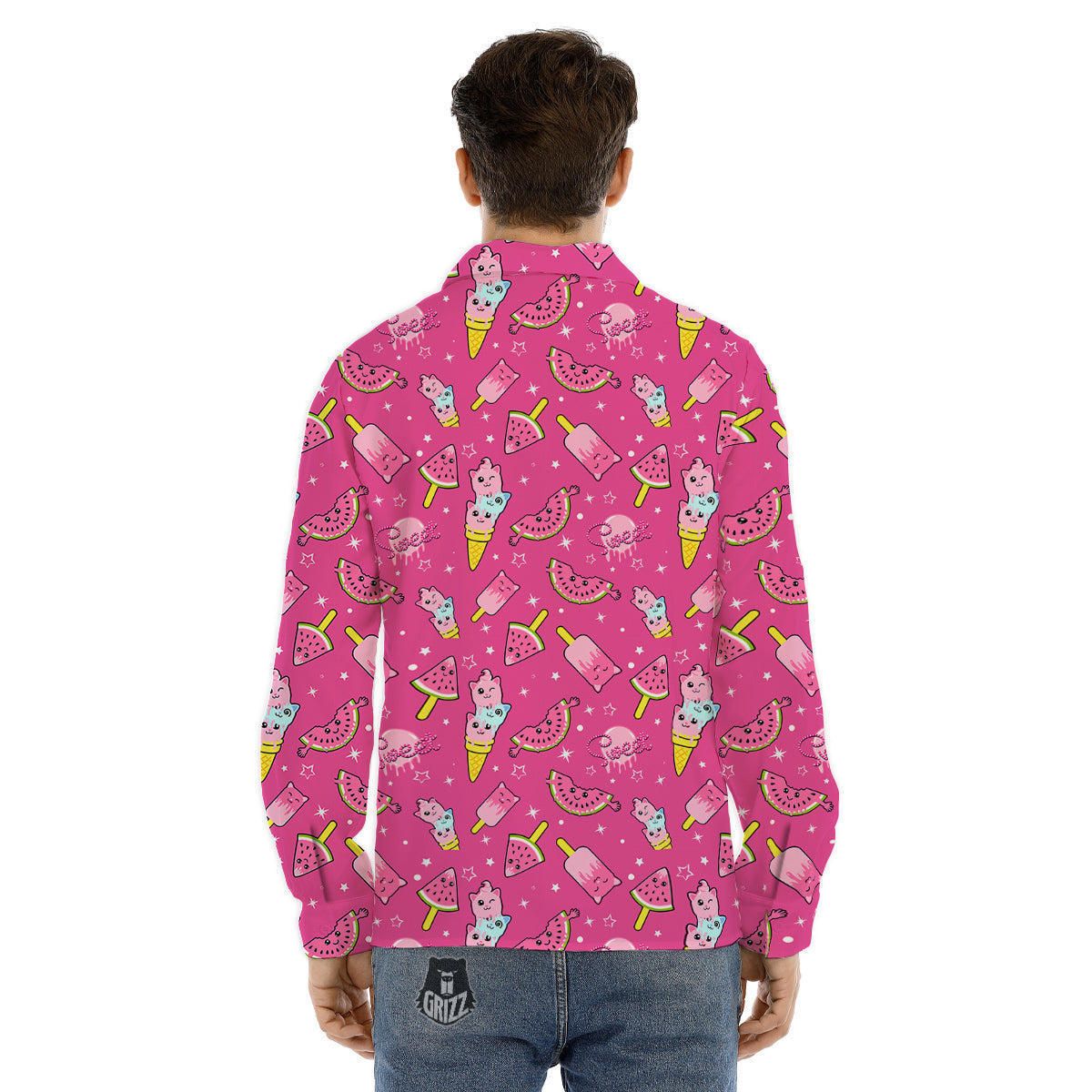 Ice Cream Cute Print Pattern Men's Dress Shirts-grizzshop