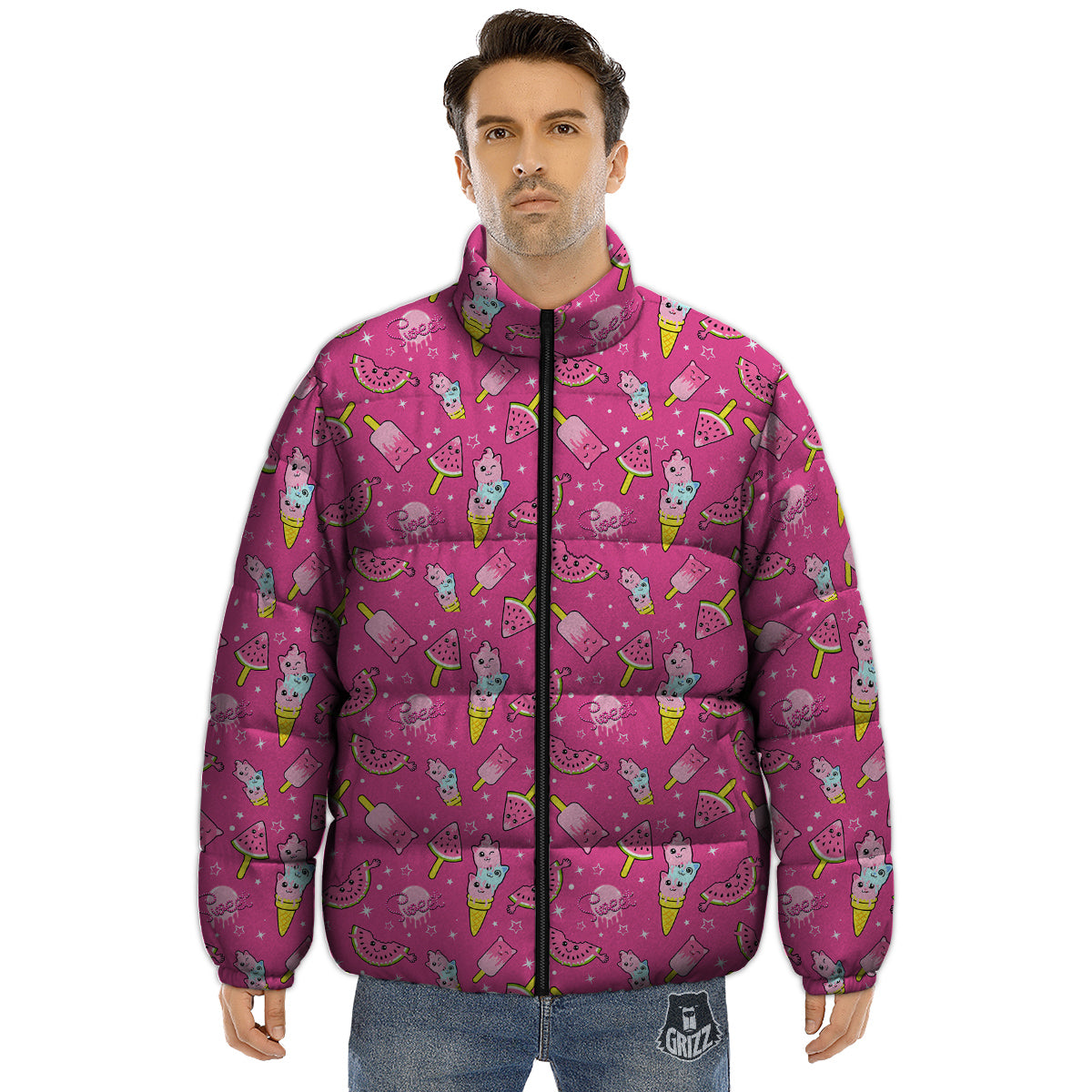 Ice Cream Cute Print Pattern Puffer Jacket-grizzshop