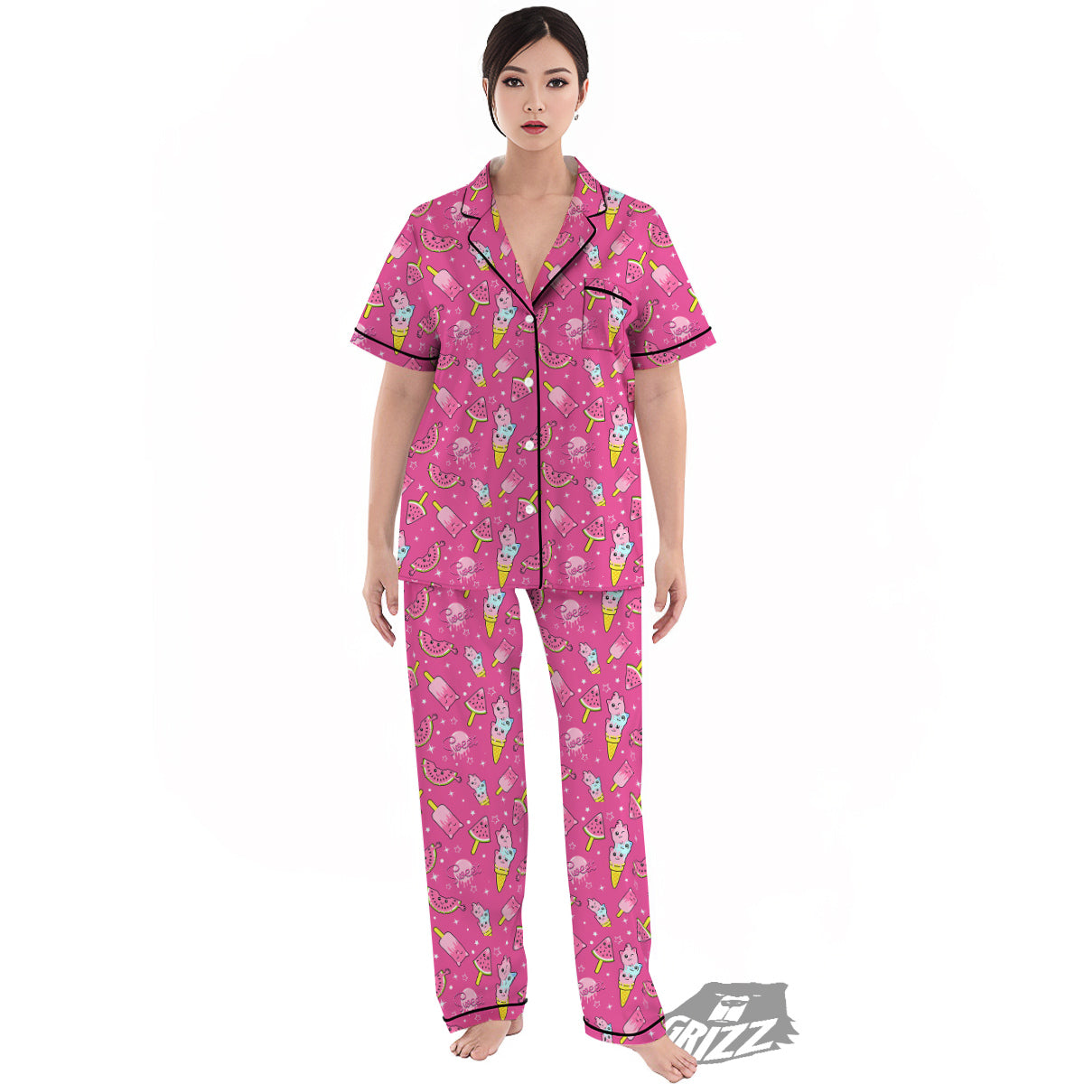 Ice Cream Cute Print Pattern Women's Pajamas Set-grizzshop