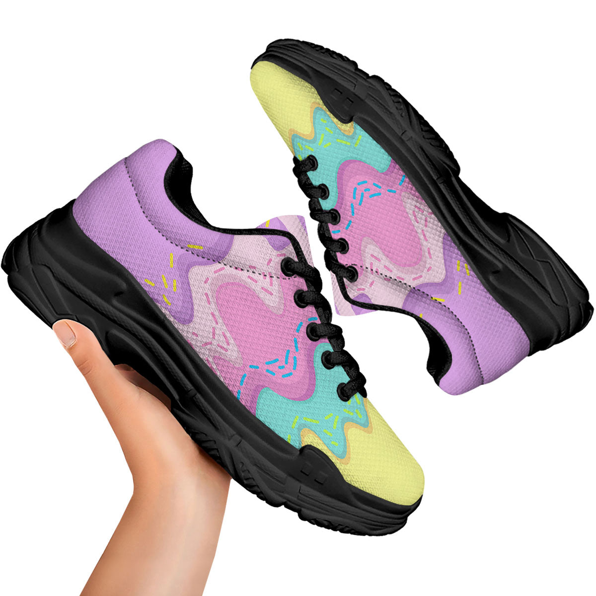 Ice Cream Dripping Pastel Print Black Chunky Shoes-grizzshop