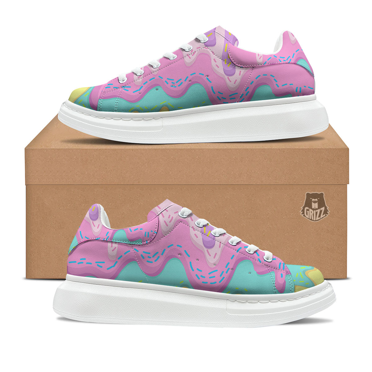 Ice Cream Dripping Pastel Print Platform Shoes-grizzshop