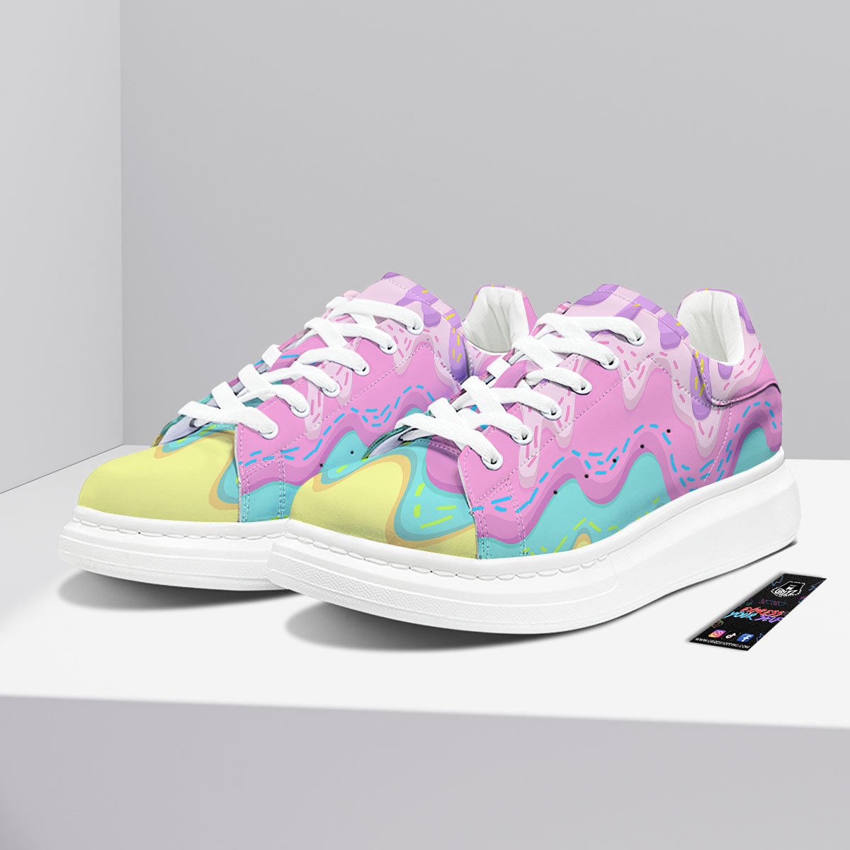Ice Cream Dripping Pastel Print Platform Shoes-grizzshop