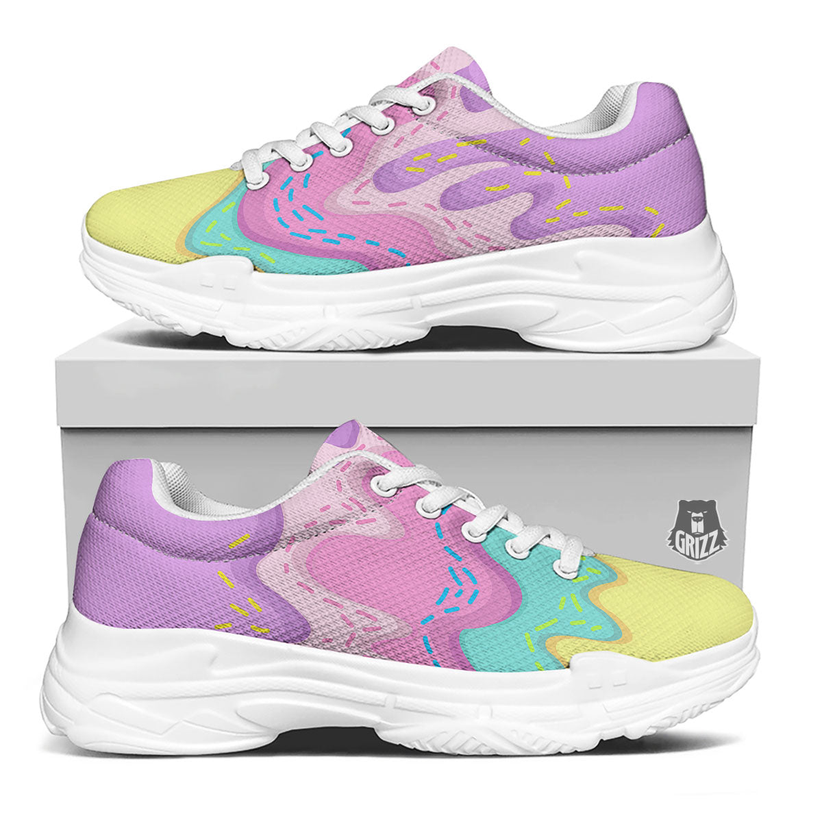Ice Cream Dripping Pastel Print White Chunky Shoes-grizzshop