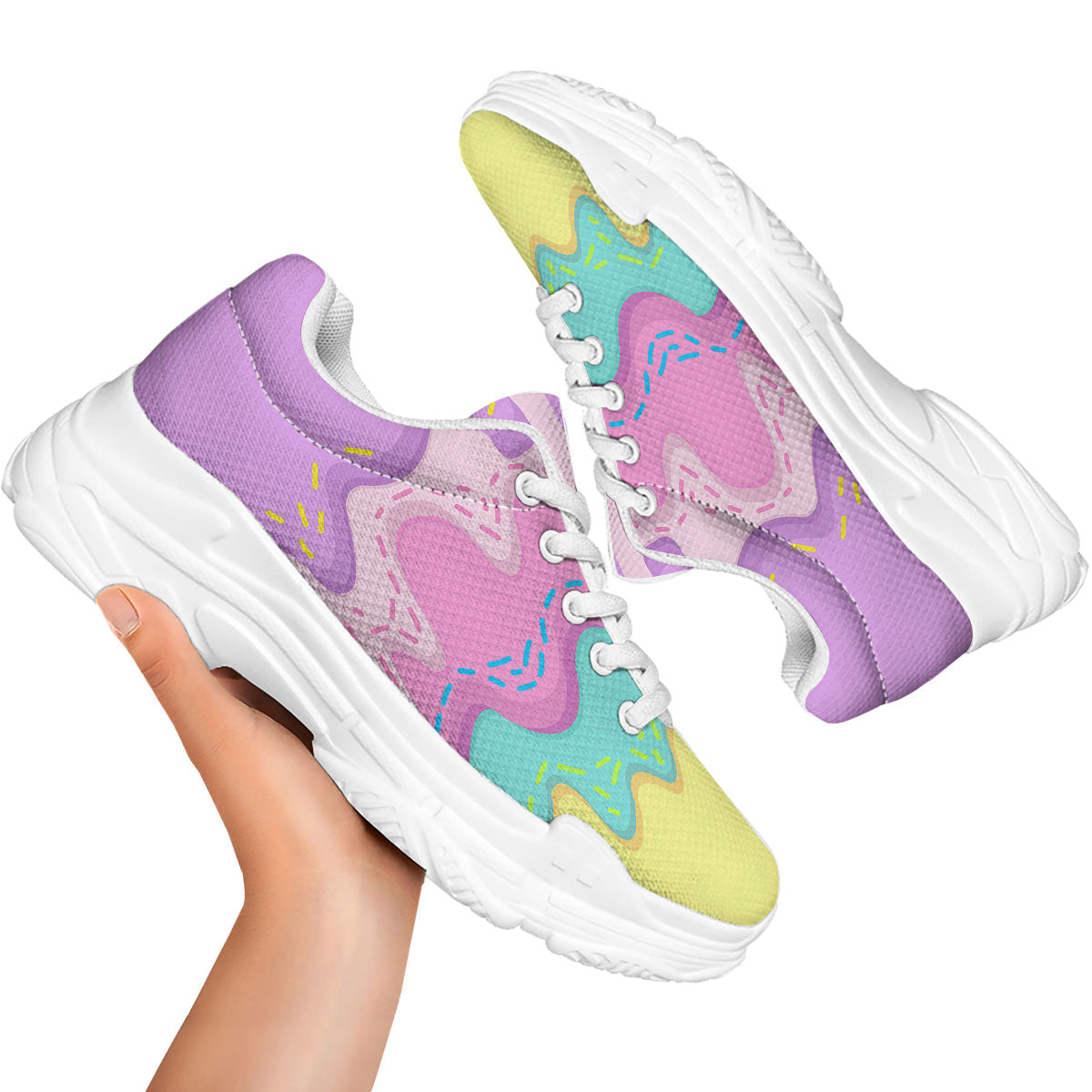 Ice Cream Dripping Pastel Print White Chunky Shoes-grizzshop