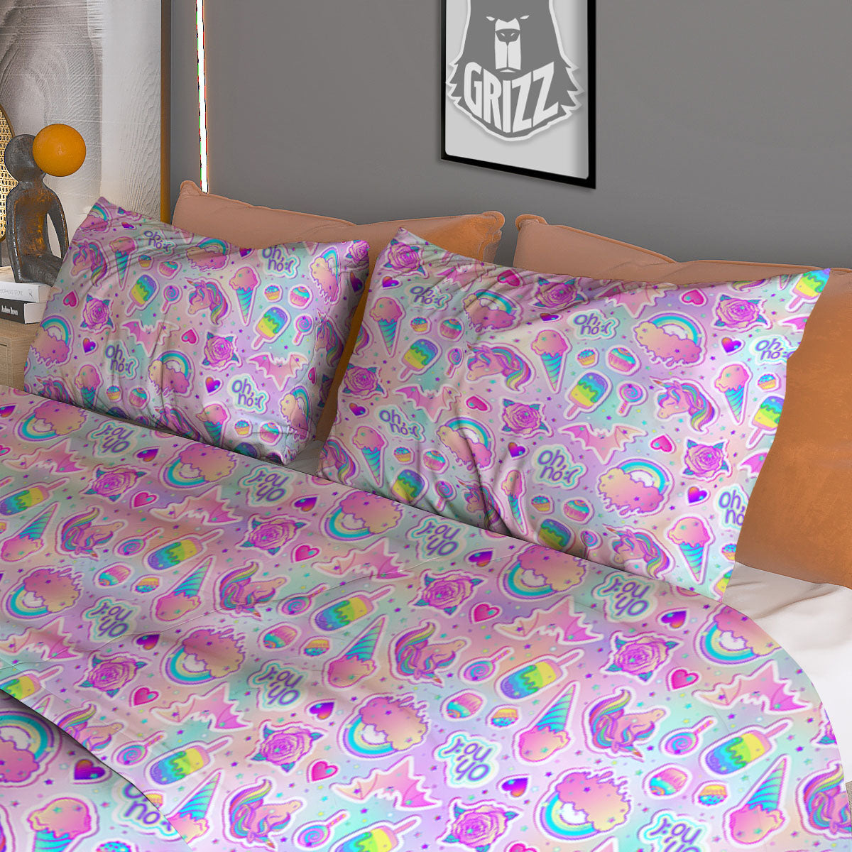 Ice Cream Girly Unicorn Print Pattern Duvet Cover Bedding Set