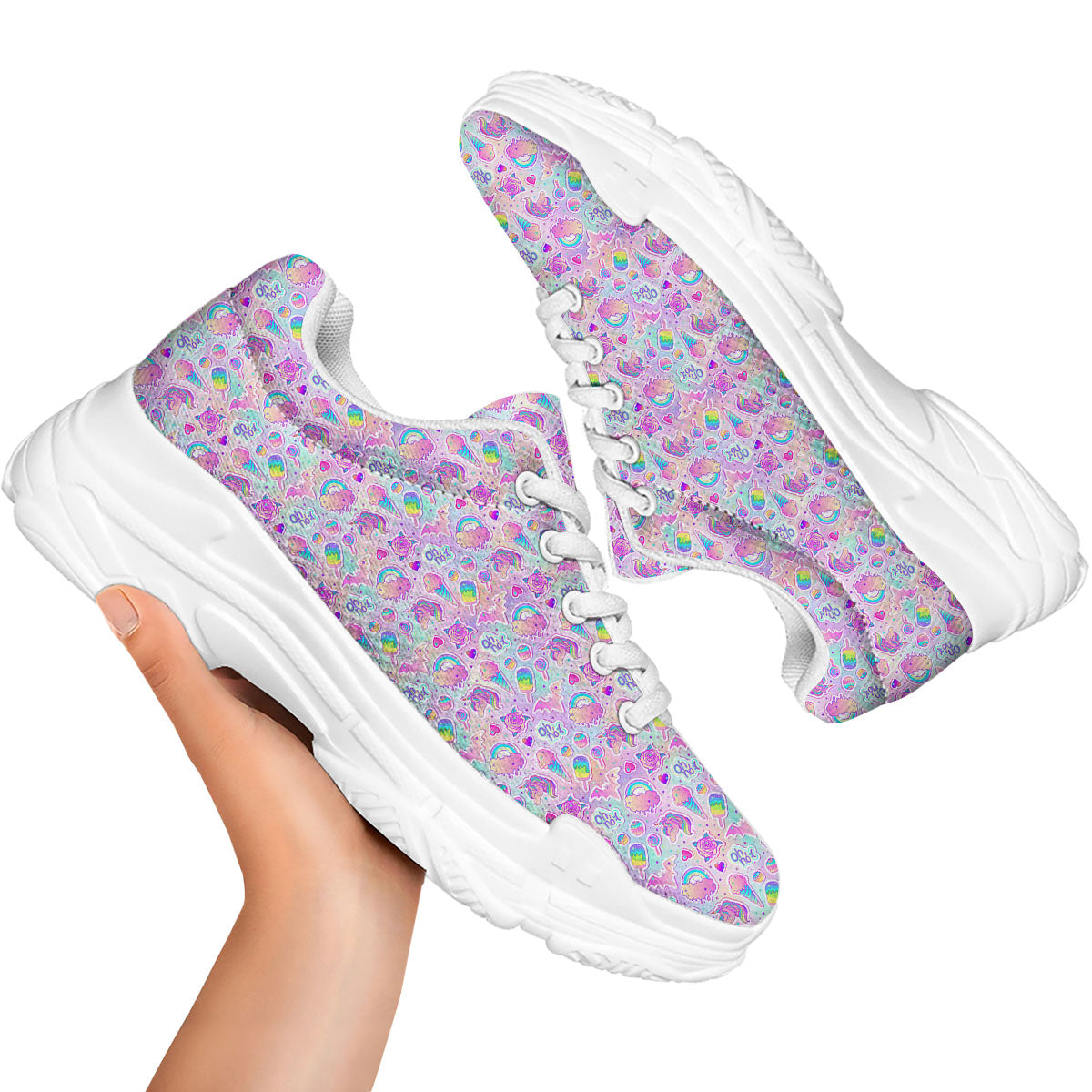 Ice Cream Girly Unicorn Print Pattern White Chunky Shoes-grizzshop
