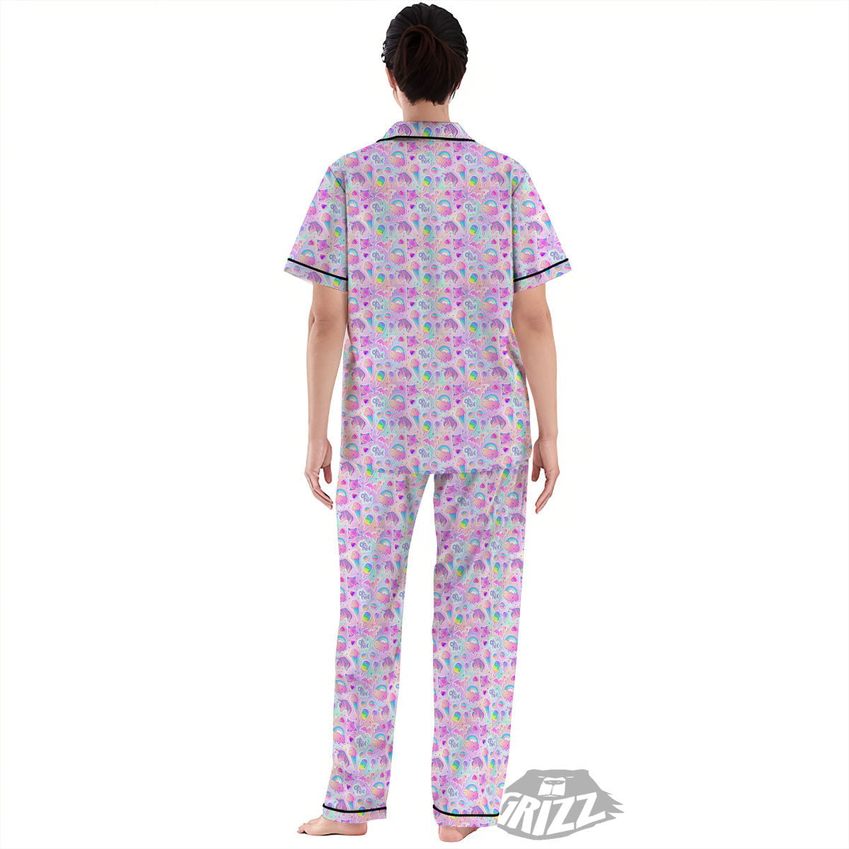 Ice Cream Girly Unicorn Print Pattern Women's Pajamas Set-grizzshop