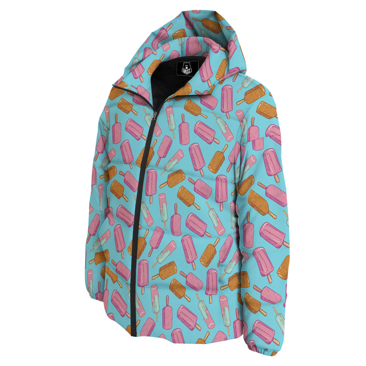 Ice Cream Pink And Brown Print Pattern Down Jacket-grizzshop