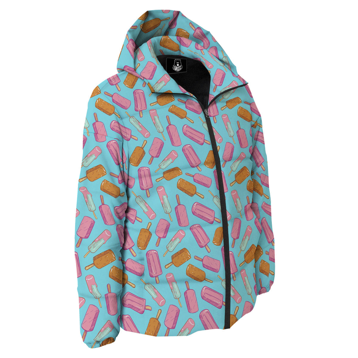 Ice Cream Pink And Brown Print Pattern Down Jacket-grizzshop